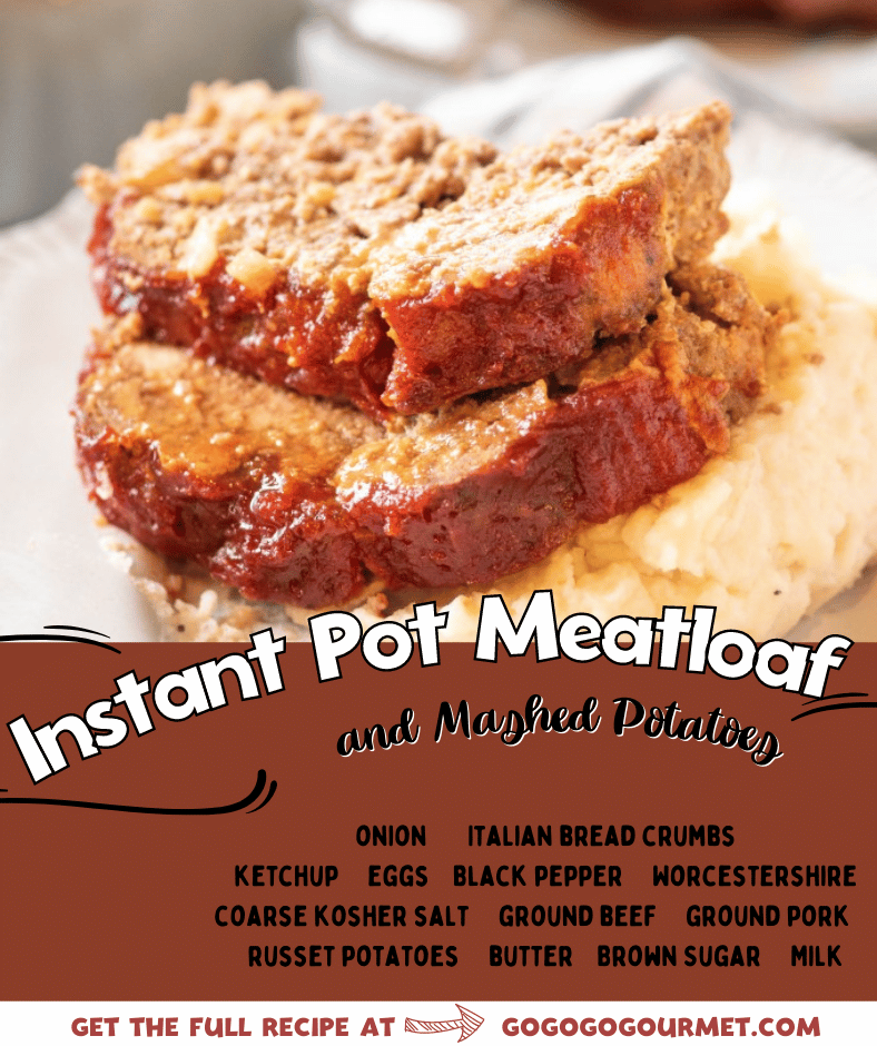 This easy Instant Pot Meatloaf and Mashed Potatoes recipe is the best! It's an easy way to make an entire comfort food meal in under an hour! After you've tried it, this will be the only meatloaf recipe you'll ever use! Pressure cooking has never been so easy! #gogogogourmet #instantpotmeatloaf #meatloafandmashedpotatoes #easyinstantpotrecipes #comfortfoodrecipes via @gogogogourmet