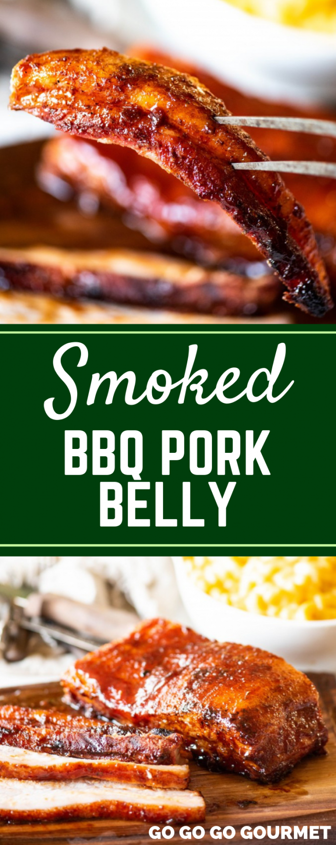 Using your Traeger smokers, this Smoked BBQ Pork Belly is the even better than burnt ends! You can cut it into slices or strips to put on tacos or even a sandwich! The options for meals are endless for one of the best pork recipes ever! #gogogogourmet #smokedbbqporkbelly #smokerrecipes #easybbqrecipes via @gogogogourmet