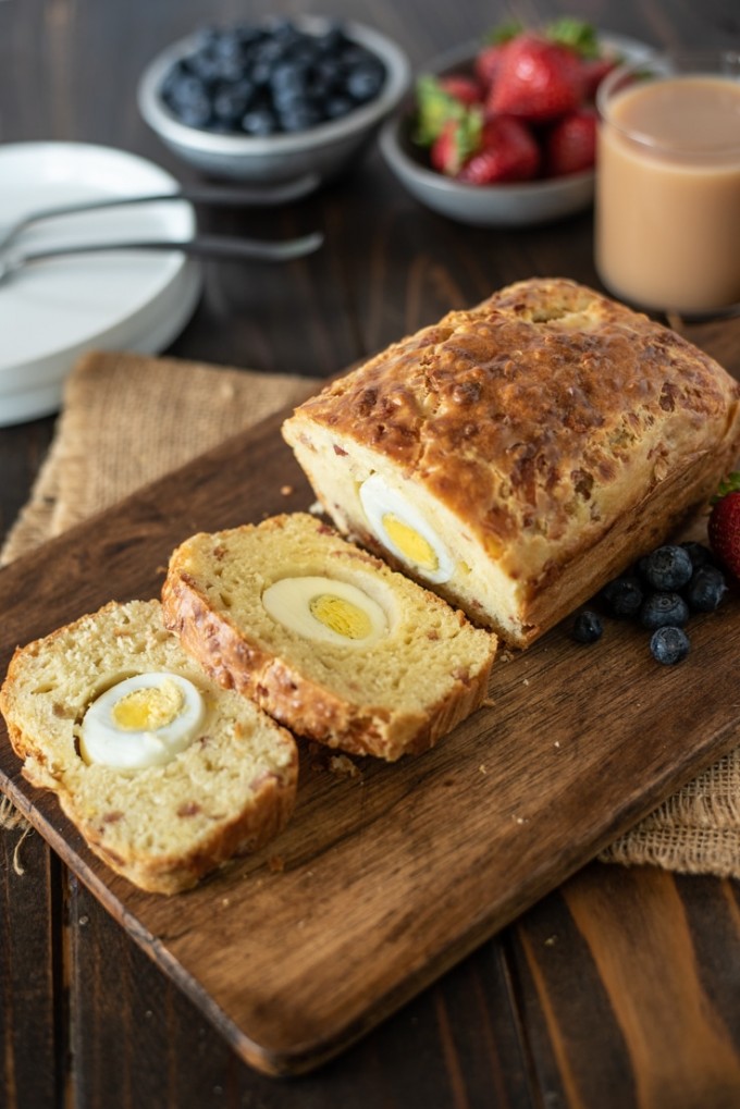 breakfast bread sliced on a cutting board