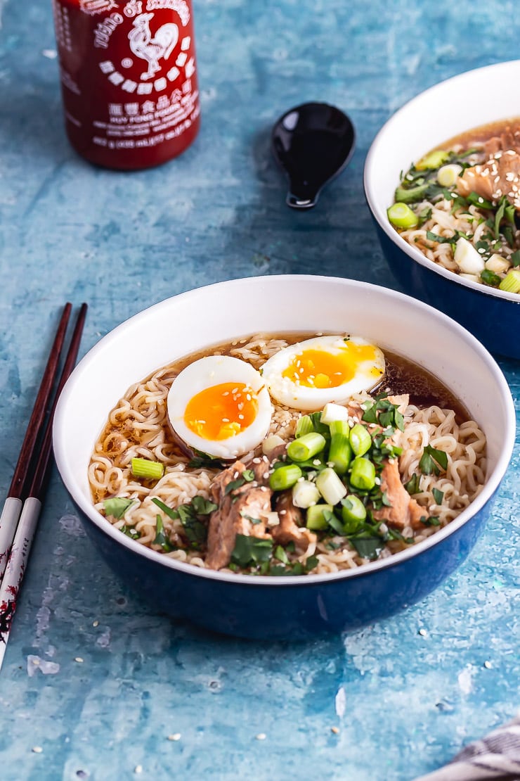 Boiled egg recipes - pork ramen topped with a soft boiled egg