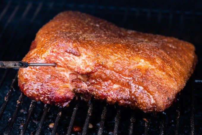 BBQ Smoked Pork Belly on the grill