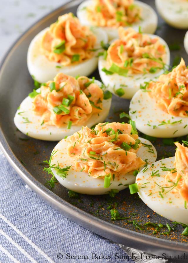 Boiled egg recipes - smoked salmon deviled eggs topped with dill