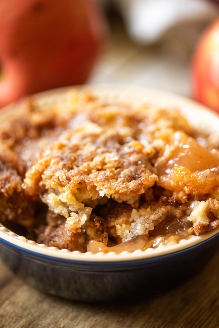 Apple dump cake in a bowl