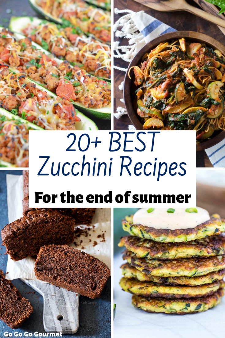 Zucchini is a great way to make healthy swaps, and these 20+ BEST Zucchini recipes are the best way to do that! From bread to dinner and even dessert, these easy recipes are the perfect way to use up your summer crop! #gogogogourmet #zucchinirecipes #zucchini #zucchinibread  via @gogogogourmet