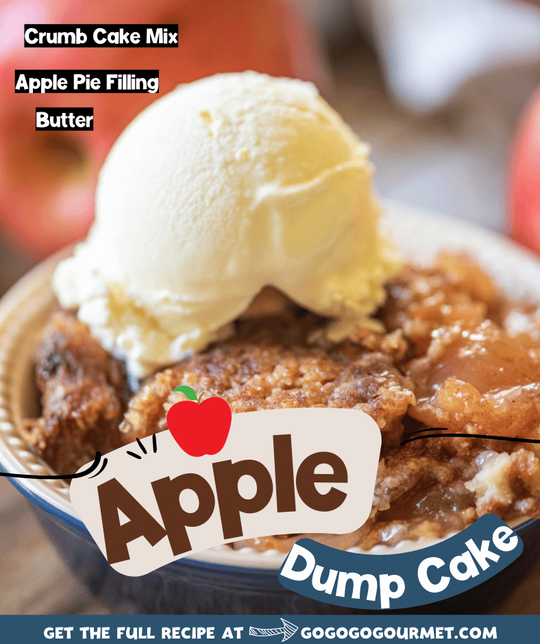 This easy, 3 ingredient Apple Dump cake will easily be one of your favorite fall desserts! It's made easy with pie filling and a box cake mix, which means less work for you! With lot's of cinnamon flavor, you are going to fall in love! #gogogogourmet #appledumpcake #dumpcakerecipes #falldesserts #easycakerecipes via @gogogogourmet