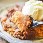 Apple Pumpkin Dump Cake on a fork