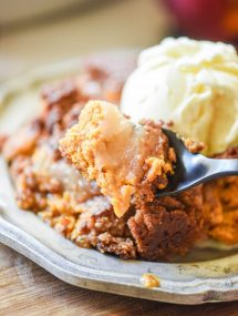 Apple Pumpkin Dump Cake on a fork