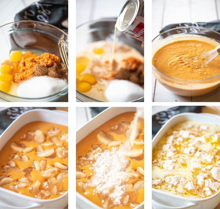 Collage of Apple Pumpkin Dump Cake making process