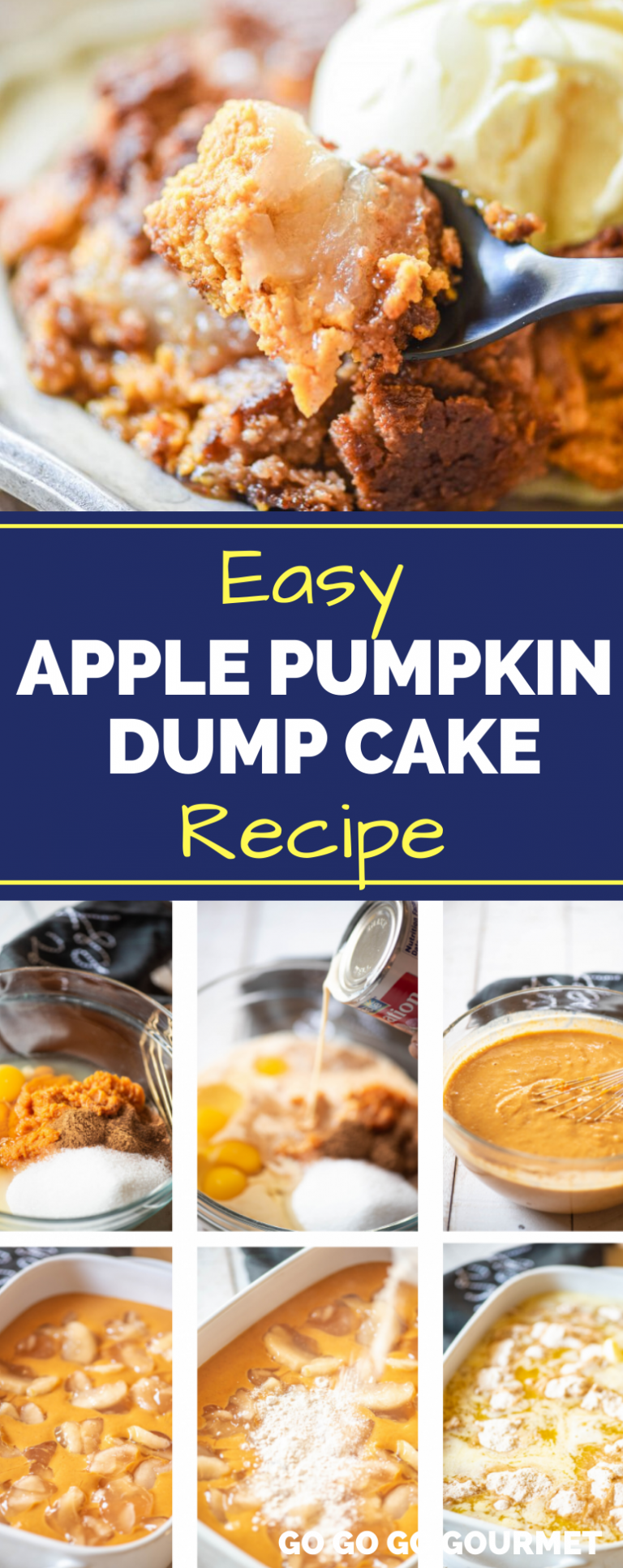 This easy Apple Pumpkin Dump Cake recipe is just what you need this fall! It's an easy dessert with only a few ingredients and 10 minutes of work! It might even be better than the Pioneer Woman recipe! #gogogogourmet #applepumpkindumpcake #dumpcakerecipes #pumpkinrecipes #falldesserts via @gogogogourmet