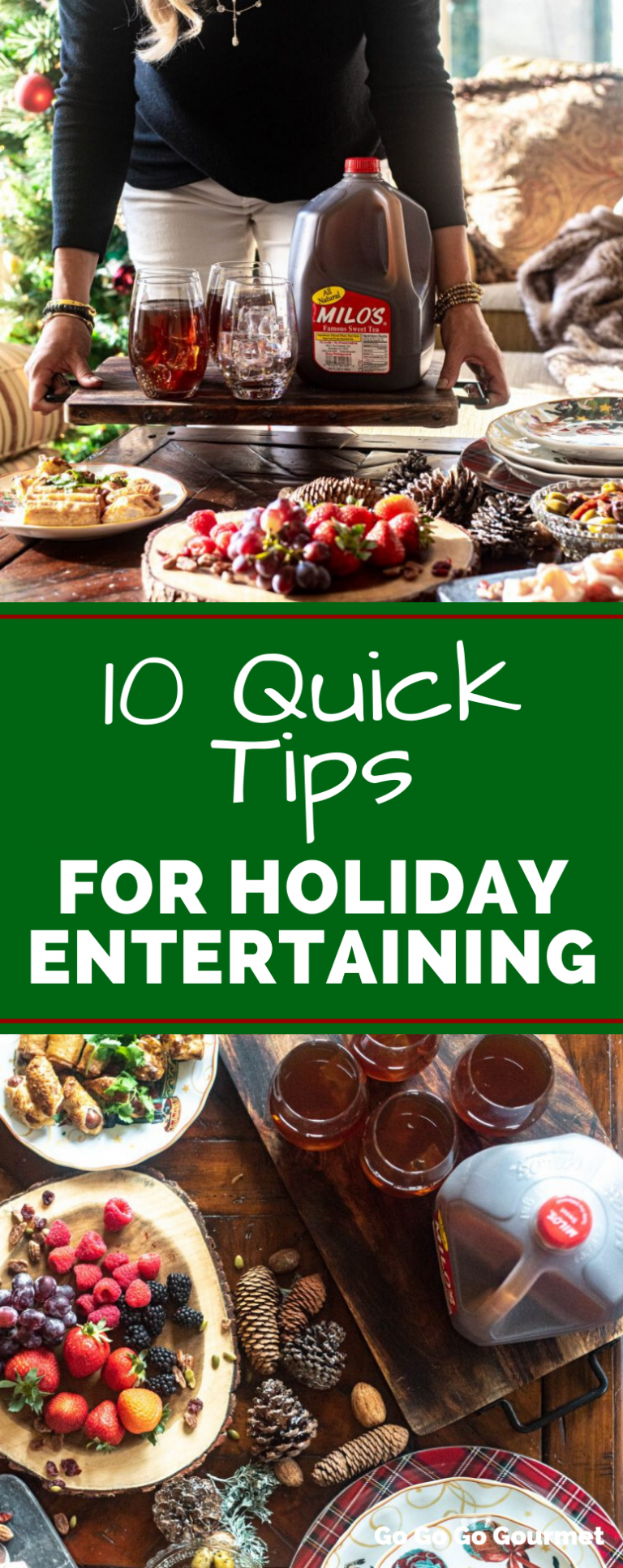 It’s time to get rid of stress when planning holiday parties! Check out all my tips for planning an easy Christmas party without a ton of work. Disposable plates, easy appetizers and a jug of Milo’s Famous Tea are just a few ways I plan a great party with less stress! #ad #milosmoments #gogogogourmet #holidayentertaining #christmasparty #partyguide via @gogogogourmet