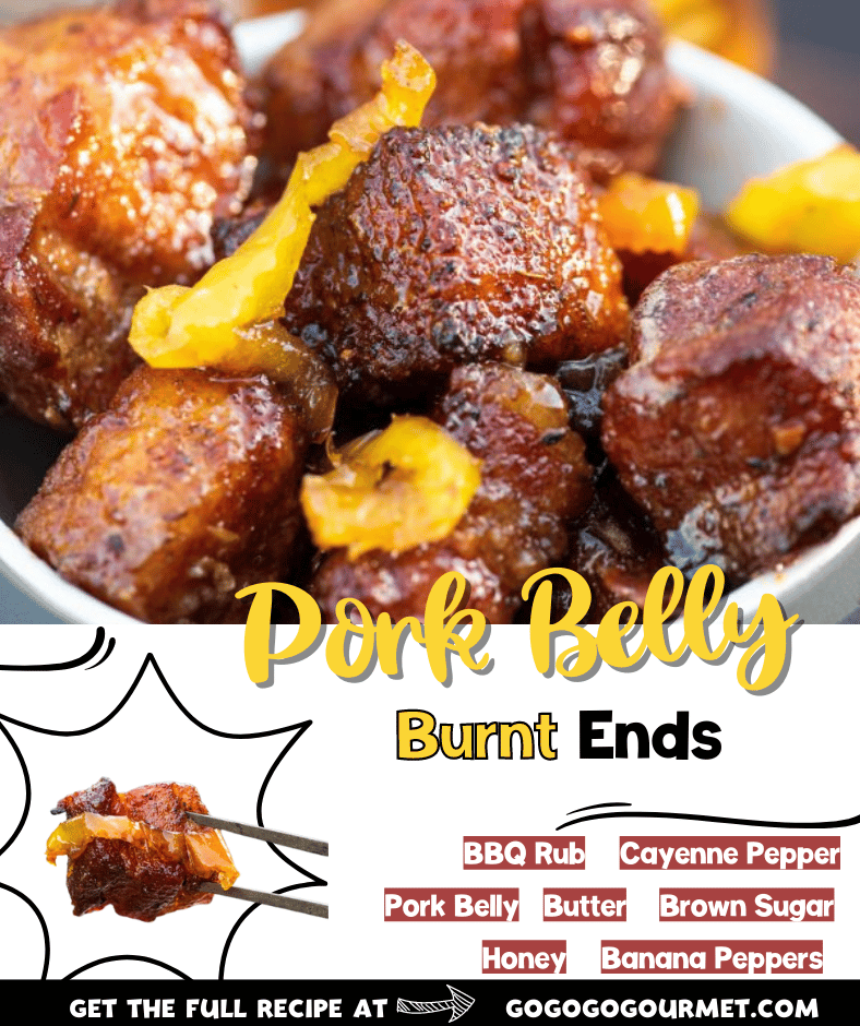 Forget the oven and break open your Traeger for this delicious, spicy Pork Belly Burnt Ends recipe! Made with banana peppers and brown sugar, these burnt ends are perfectly sweet and spicy, with that just smoked flavor! #gogogogourmet #porkbellyburntends #burntends #traeger via @gogogogourmet