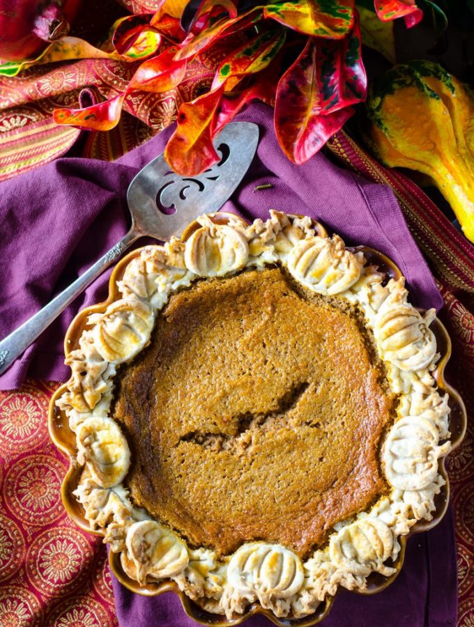 Overhead view of pumpkin chiffon pie