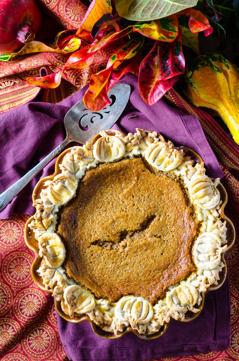 Overhead view of pumpkin chiffon pie