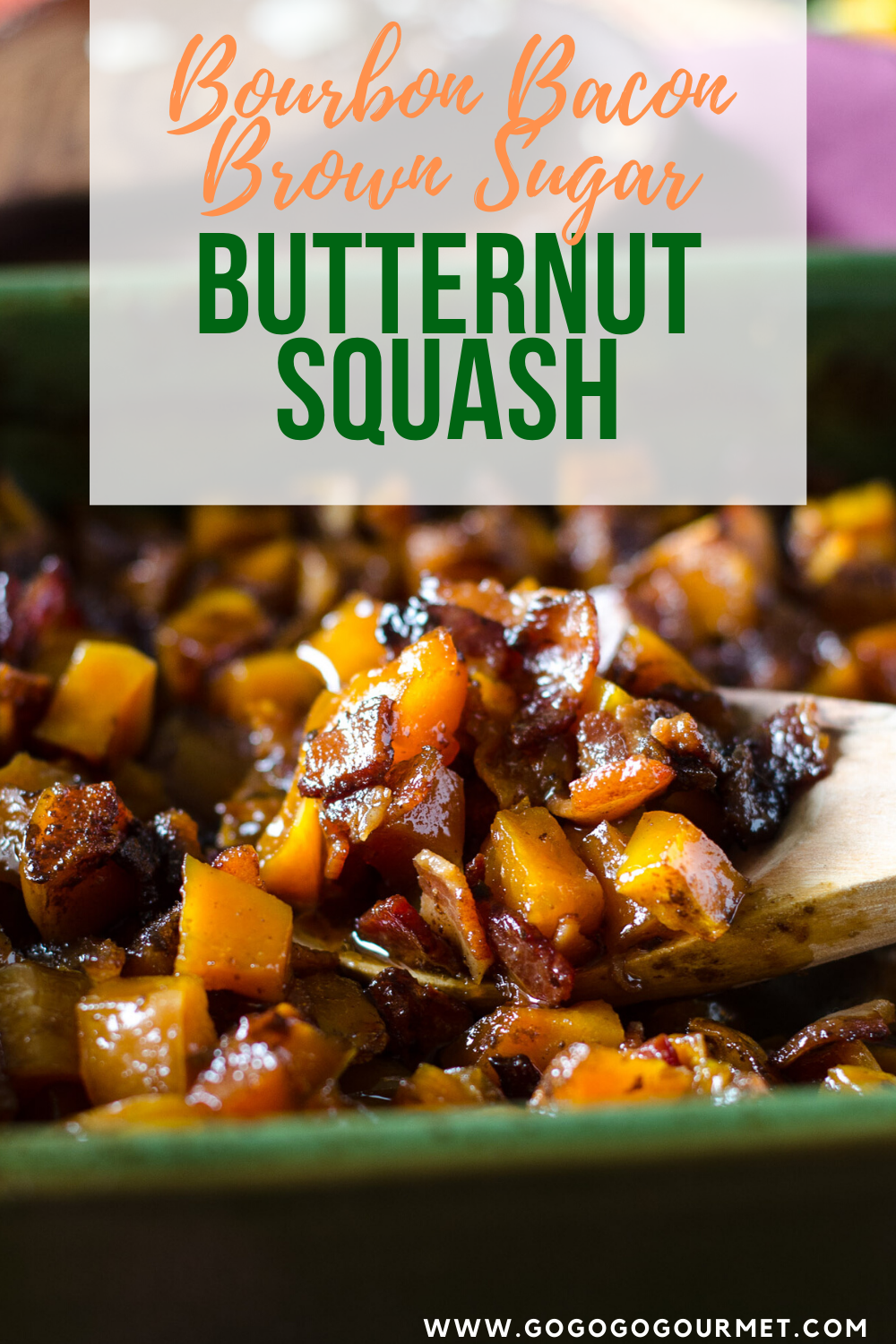 Forget the soup, this Bourbon Bacon Brown Sugar Butternut Squash recipe is the best! It makes a perfect Thanksgiving side, but it's also great served with roasted chicken or pasta! You will never wonder how to cook butternut squash after you've tried this baled recipe! #gogogogourmet #butternutsquash #brownsugarbutternutsquash #bourbonbaconbrownsugarbutternutsquash #thanksgivingsides via @gogogogourmet