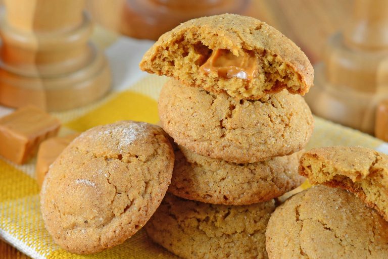 Close up of stack of caramel apple cookies