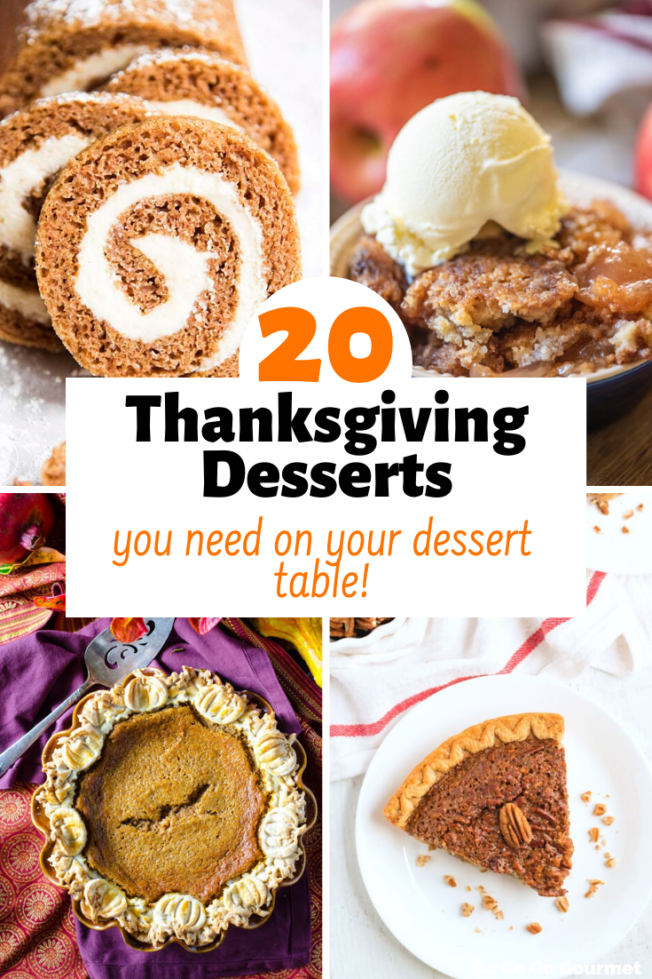 These Thanksgiving recipes include it all! From cute recipes that the kids can help with, to easy pie, cheesecake, bars and cake recipes, you are sure to find something you'll love! #gogogogourmet #thanksgivingrecipes #thanksgivingdesserts #pumpkinpie #pecanpie via @gogogogourmet