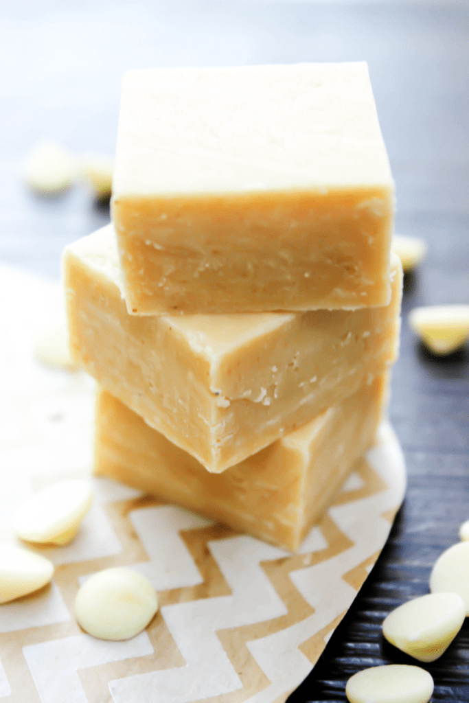 Stack of white chocolate peanut butter fudge