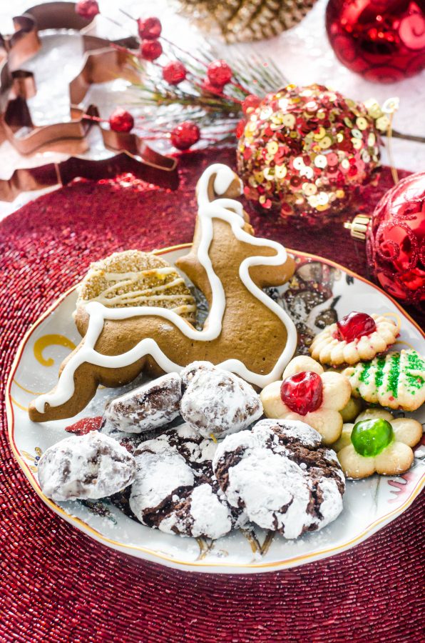 Chocolate crinkle cookies on a cookie tray