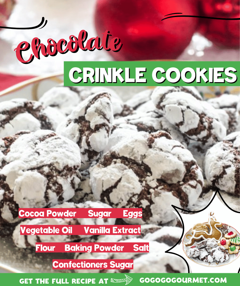 Forget the cake mix, this easy Chocolate Crinkle Cookies recipe is the best! These chewy, fudgy cookies are made with cocoa powder to make the ultimate Christmas cookie. They're almost like a brownie in cookie form! #gogogogourmet #chocolatecrinklecookies #crinklecookies #christmascookies via @gogogogourmet