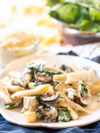 Instant Pot pasta on a white plate