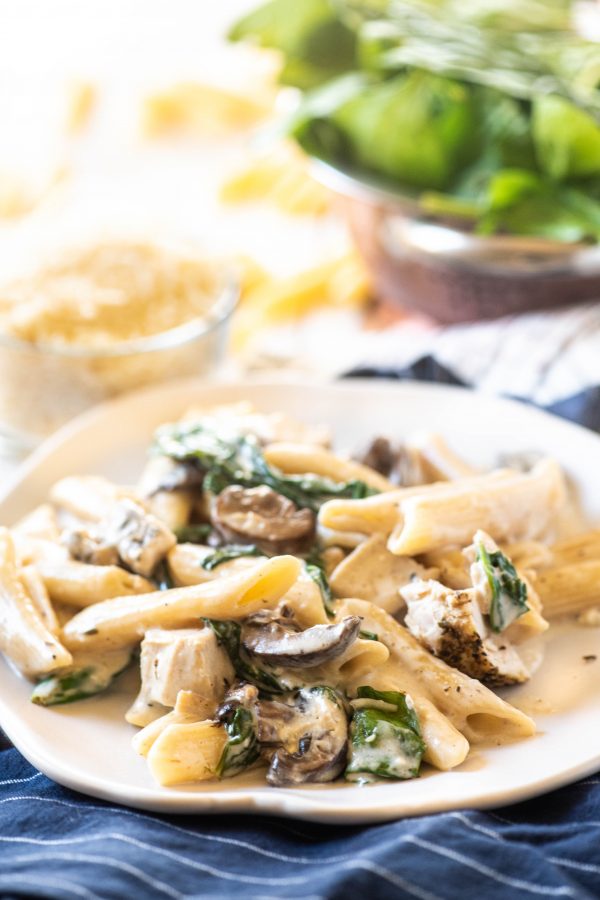 Instant Pot pasta on a white plate