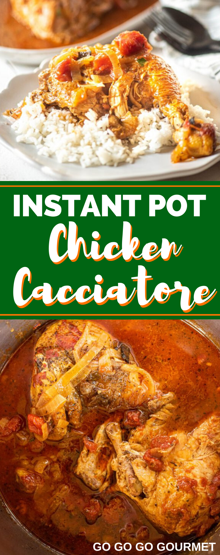 This easy Instant Pot Chicken Cacciatore recipe is the best! Simply sear the chicken, then let the electric pressure cooker do all of the work! Serve with pasta or rice, and you've got yourself a delicious, authentic Italian meal. #gogogogourmet #instantpotchickencacciatore #chickencacciatore #instantpotrecipes #instantpotchicken via @gogogogourmet